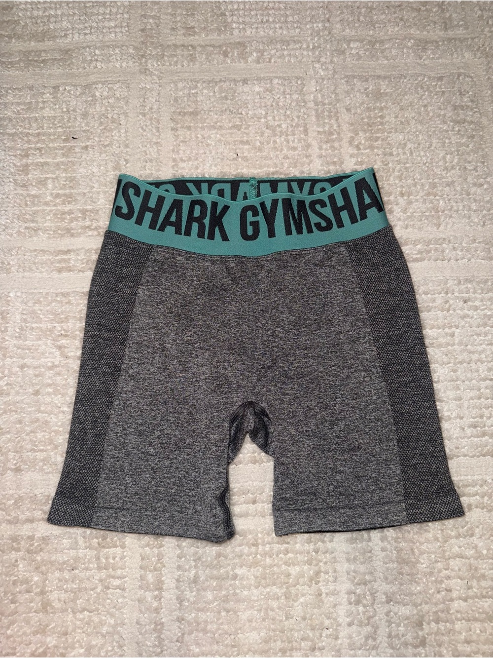 Gymshark Men's Gray Shorts with Teal Branded Waistband